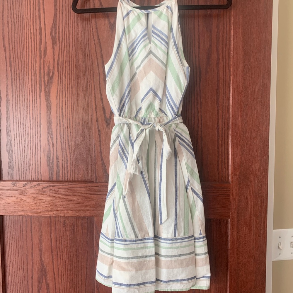 Sleeveless linen stripe dress
